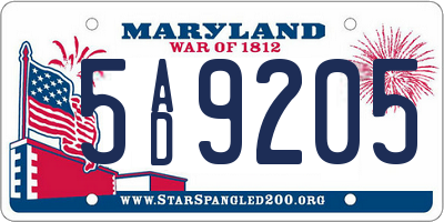 MD license plate 5AD9205