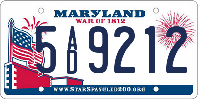 MD license plate 5AD9212