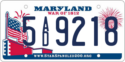 MD license plate 5AD9218
