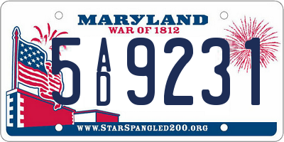 MD license plate 5AD9231