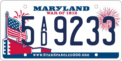 MD license plate 5AD9233