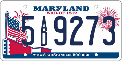 MD license plate 5AD9273