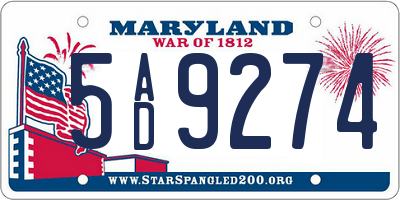 MD license plate 5AD9274