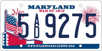 MD license plate 5AD9275