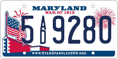 MD license plate 5AD9280