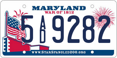 MD license plate 5AD9282