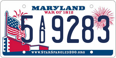 MD license plate 5AD9283