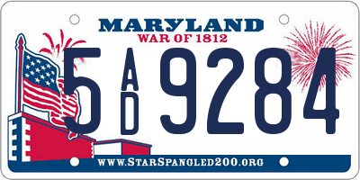 MD license plate 5AD9284