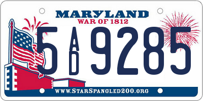 MD license plate 5AD9285