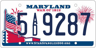 MD license plate 5AD9287