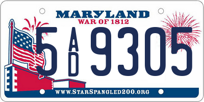 MD license plate 5AD9305