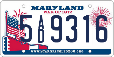 MD license plate 5AD9316