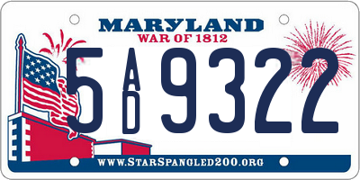 MD license plate 5AD9322