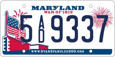 MD license plate 5AD9337