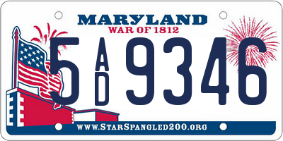 MD license plate 5AD9346