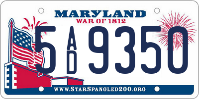 MD license plate 5AD9350