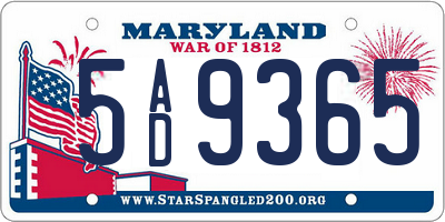 MD license plate 5AD9365