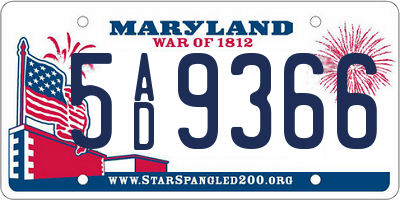 MD license plate 5AD9366