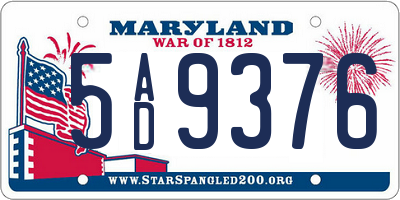 MD license plate 5AD9376