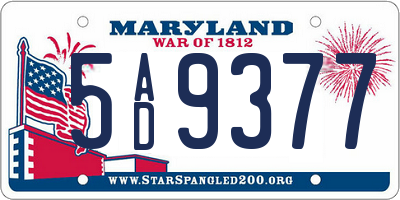 MD license plate 5AD9377