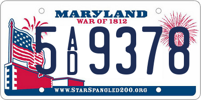 MD license plate 5AD9378