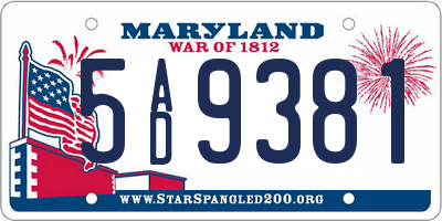 MD license plate 5AD9381