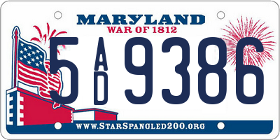 MD license plate 5AD9386