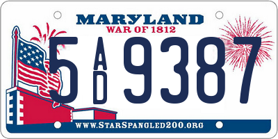 MD license plate 5AD9387
