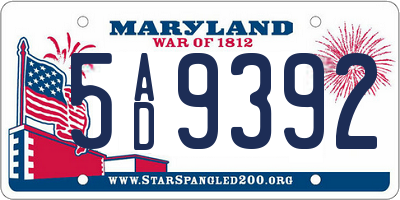 MD license plate 5AD9392