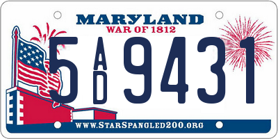 MD license plate 5AD9431