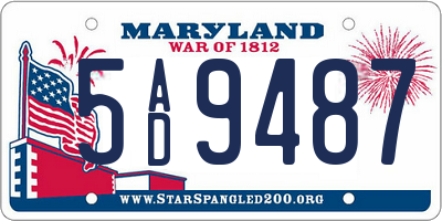 MD license plate 5AD9487
