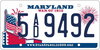 MD license plate 5AD9492