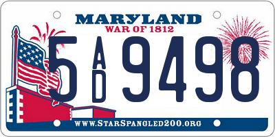 MD license plate 5AD9498