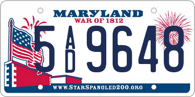 MD license plate 5AD9648