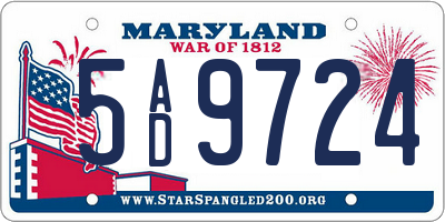 MD license plate 5AD9724