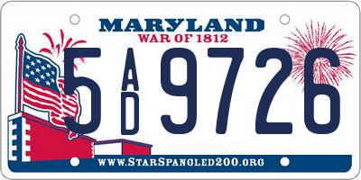 MD license plate 5AD9726
