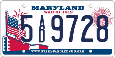 MD license plate 5AD9728