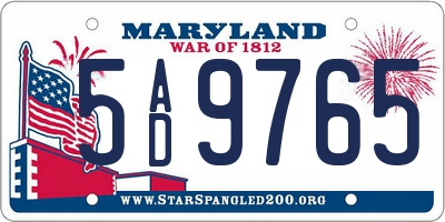 MD license plate 5AD9765