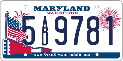 MD license plate 5AD9781