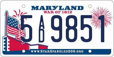 MD license plate 5AD9851