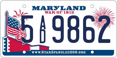 MD license plate 5AD9862