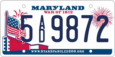 MD license plate 5AD9872