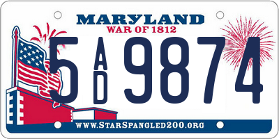 MD license plate 5AD9874