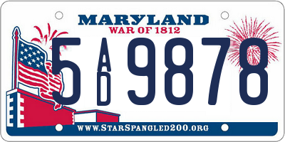 MD license plate 5AD9878