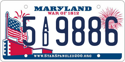 MD license plate 5AD9886