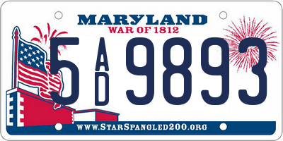 MD license plate 5AD9893