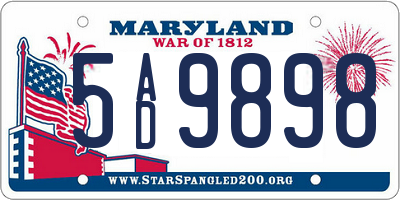 MD license plate 5AD9898