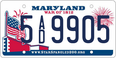 MD license plate 5AD9905