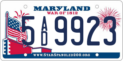 MD license plate 5AD9923