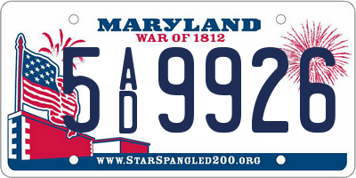 MD license plate 5AD9926